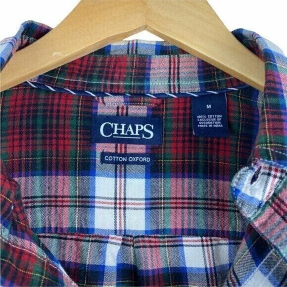 Chaps Men's Red Plaid Long Sleeve Button Down Cotton Oxford Shirt US M - Picture 5 of 6